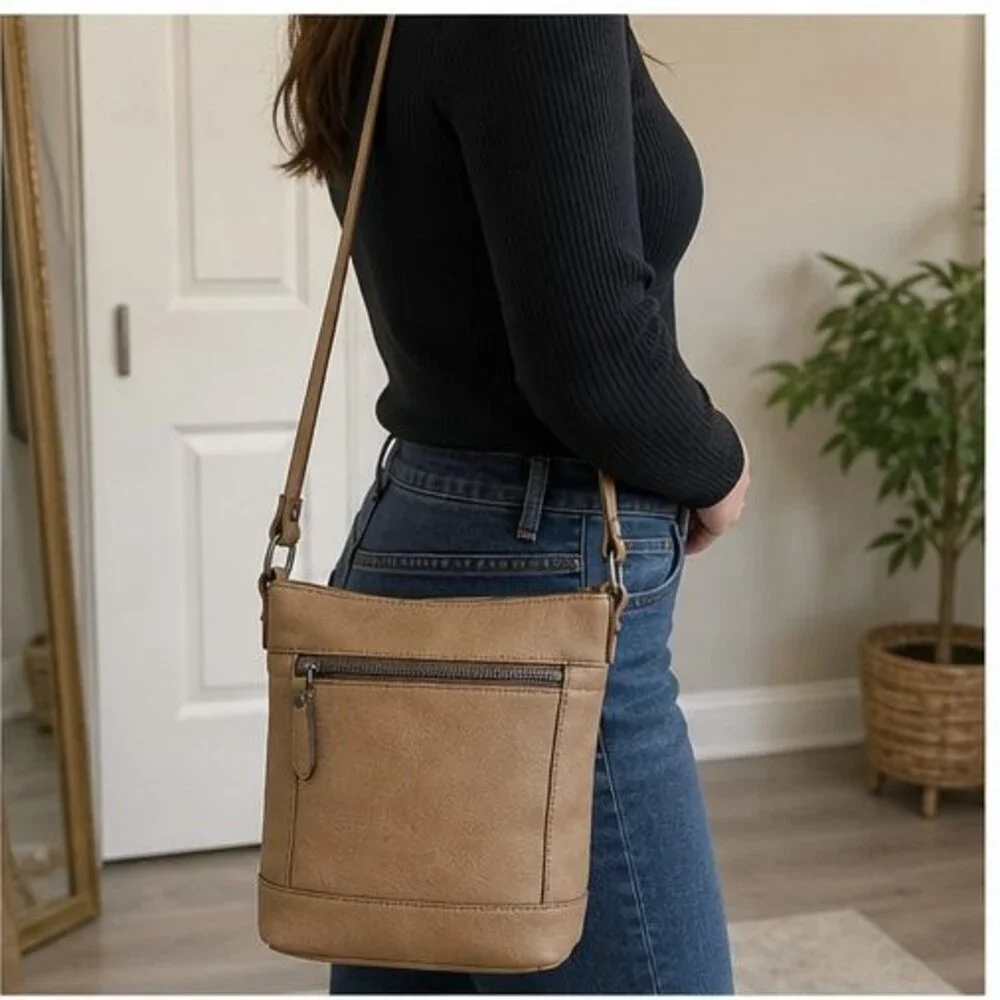 Cognac Woven Crossbody Bag